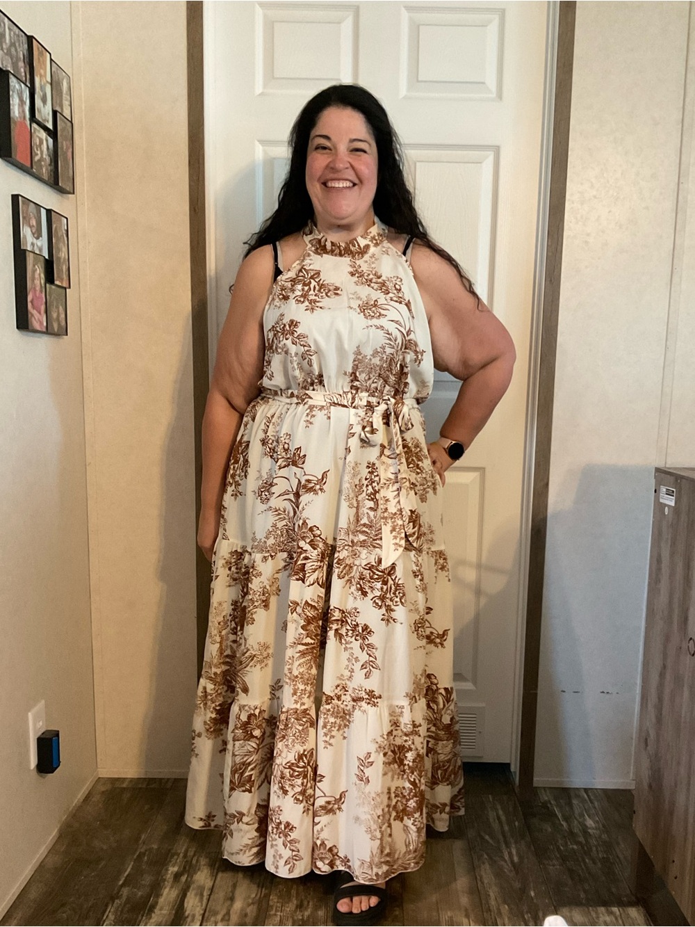 SHEIN Cream Maxi Dress with Brown Floral Print Size 4X NWOT - Picture 4 of 8